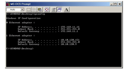 11. Adım ipconfig yazarak Enter a basınız, böylece bilgisayarın IP adresi alıp almadığını gözlemleyebilirsiniz. Eğer Windows 2000 veya Windows XP işletim sistemi kullanıyor iseniz 1.