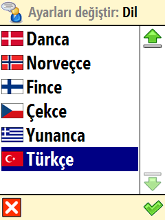 Dil ❶ Ana mönü de, Ayarları değiştir ❷ Dil ❸ Mevcut diller listesi gösterilir.