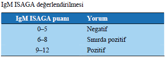 İndirekt tanı IgM -ISAGA ISAGA testinde şüpheli serumda bulunan anti-toxoplasma IgM antikorları, anti-insan IgM