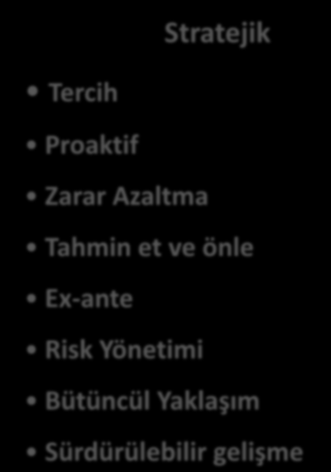 Türkiye deki Politika Değişiklikleri; Geleneksel Kader Reaksiyoner Zarar Telafisi Bekle ve gör Ex-post Kriz Yönetimi Yara Sarma Riske maruz gelişme