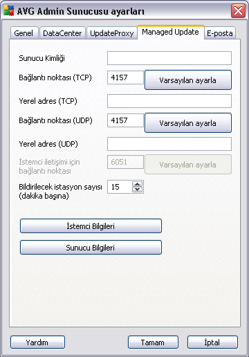 Burada, AVG Tarafindan Yönetilen Güncelleme özelligine göre AVG Admin Sunucusu'nun alim parametrelerini yönetebilirsiniz.