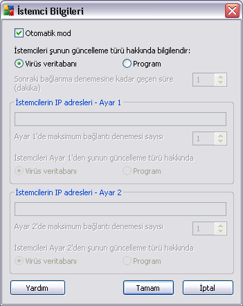 Bu iletisim kutusu, AVG Admin Sunucusundan istemcilere veya AVG Admin Sunuculari arasinda gönderilen güncelleme dagitimi parametrelerini ayarlamak için tasarlanmistir.