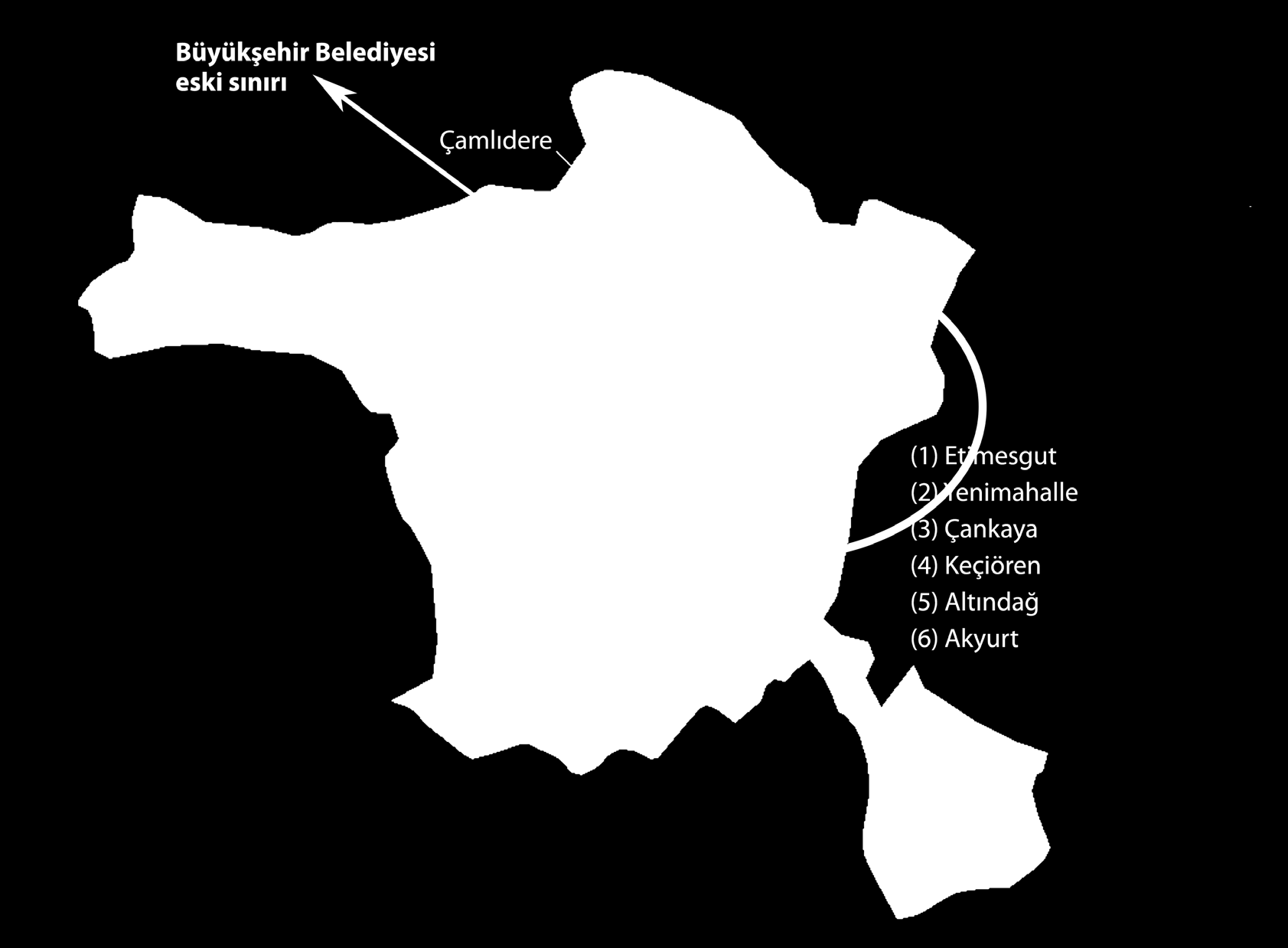 ANALİZ HARITA 1: 5216 SAYILI BÜYÜKŞEHIR BELEDIYESI KANUNU ILE GETIRILEN PERGEL (YARIÇAP) DÜZENLEMESI ILE BELIRTILEN ANKARA BÜYÜKŞEHIR BELEDIYE SINIRI VE IL MÜLKI SINIRI Kaynak: İl