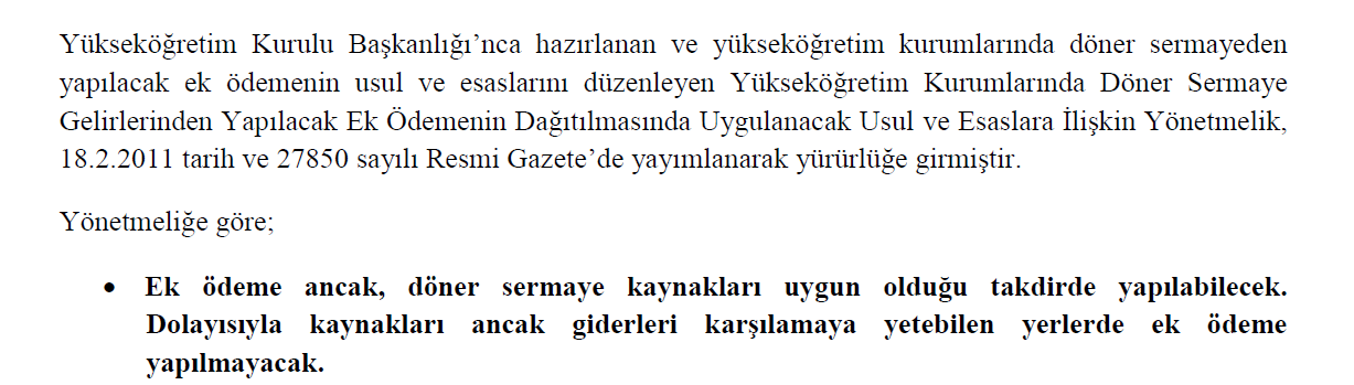 Yükseköğretim Kurumlarında Döner Sermaye Gelirlerinden Yapılacak Ek