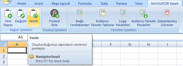 NavigatorSmart ta oluşturulan raporlar oluşturuldukları Excel dosyası ile ilişkilidir. Değiştir menüsü ile oluşturulmuş raporlar değiştirilebilir ya da silinebilir.