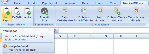 Yeni Rapor Menüsü Eklenen veritabanında,