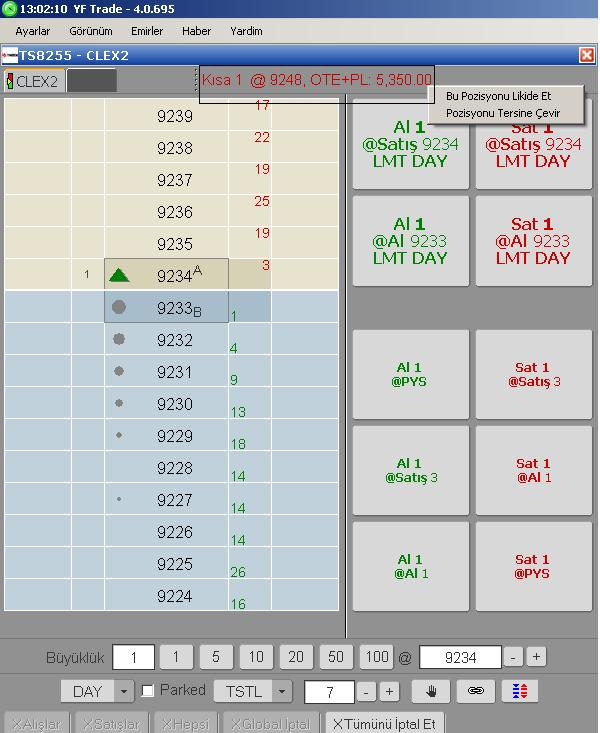 Açık Pozisyon ve Kar Zarar İzleme Kotasyon sekmesinin yanında bulunan kısımdan açık pozisyonlar ve anlık