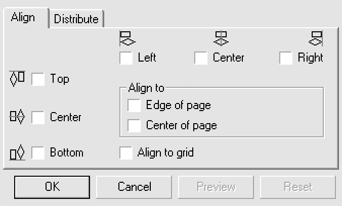 68 ġekil 12.1 : Align Mönüsü Bu pencere Align ve Distribute sekmelerine sahiptir. Hizalama için Align sekmesi kullanılır.