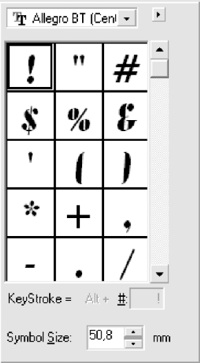 79 ġekil 13.10 : Sebmol Docker Penceresi Pencereninen üstünde, sembol olarak kullanılabilecek olan fontların listesi bulunur.