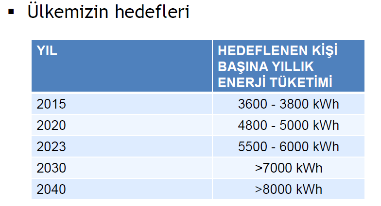 Türkiye Elektrik Enerjisi Görünümü (kwh)