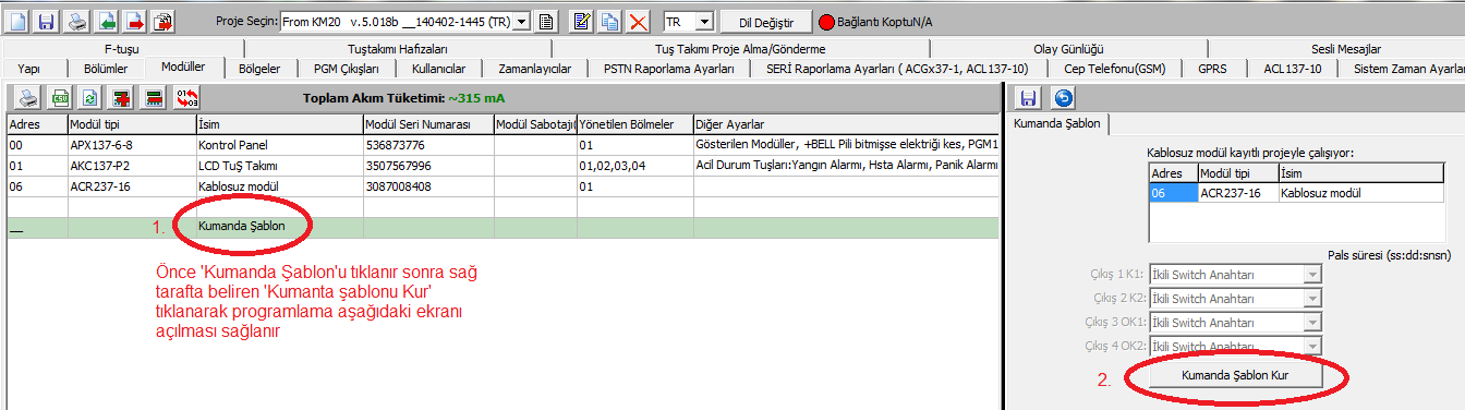 3. Modül Kayıt: Servis modu > Sistem Kurulum > Modüller kısmından otomatik kayıt işlemini gerçekleştirin. 4. Bölge Tanıtımları: Servis modu > Sistem Kurulum > Bölgeler gidin.