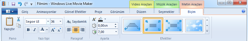 Film şeridi, Windows Live Movie Maker ile hazırlanan film öğelerinin yer aldığı taslak bölümüdür.