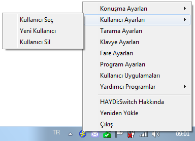 Pencerenin en üstünde Aktif Kullanıcı nın kim olduğu gösterilmektedir. Yaptığınız bütün ses ayarları bu kullanıcı için geçerli olacağını unutmayın.