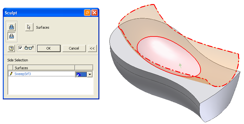 SAYISAL GRAFİK Autodesk Inventor 2008 Tanıtma ve Kullanma Kılavuzu Yontma Unsuru (Sculpt) Sculpt Yontma aracı, karmaşık yüzey işlemlerine gerek kalmadan, katı modellerin yüzeyler ile oluşturulmasını