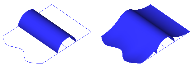 1.1.9.2. Fillet Surfaces To Curves (Eğrilere Göre Kavis Yüzeyler) Yüzey üzerine veya yüzeye belli bir mesafede çizilen nesneler ve eğriler ile yüzeyin arasını doldurarak yuvarlatma iģlemi yapar.