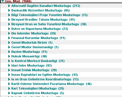 Tablo 3. Organizasyonda ki çalışanların iş akışlarını listeliyor.