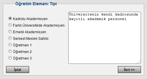 Öğretim elemanı listesinin diğer sayfalarına erişmek için sayfa numaraları kullanılır. Ekle butonu kullanılarak yeni bir öğretim elemanı tanımlanabilir.