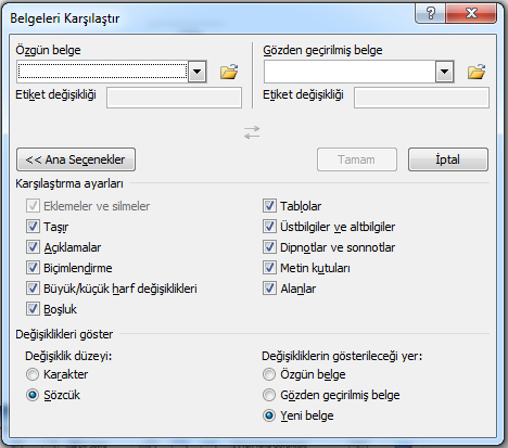 Açıklamalar: Belgede açıklama işlemleri yapmamızı sağlar. Şekil 136 - Açıklamalar Yeni Açıklama: Seçili metne açıklama ekler. Sil: Açıklamayı kaldırır. Önceki: Bir önceki açıklamaya gider.