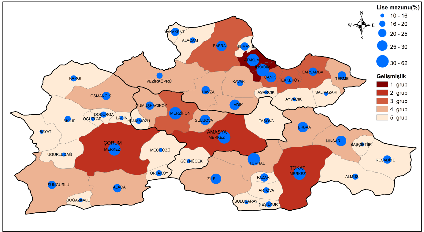 Şekil: 2.1Gelişmişlik Endeksi ve Lise Mezunu Kişilerin 20+ Yaş Nüfusa Oranı, 2013 2.