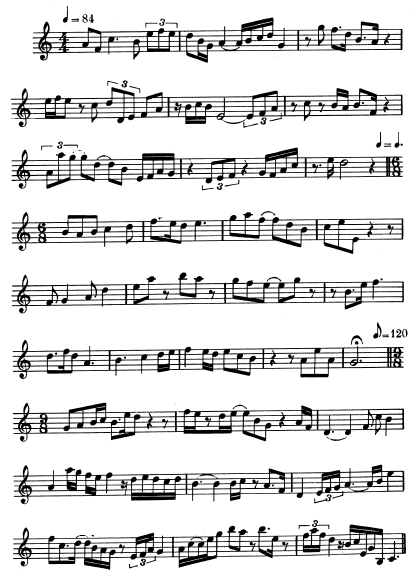 7. Aşağıdaki örneğin zorluk derecesine sahip kısa bir müzik parçasını perdesiz deşifre yapmak. Perdesiz Deşifre 1 adet 10 puan - 8 ve 10 puan arası: Sınayıcının belirttiği metronom hızında okudu.