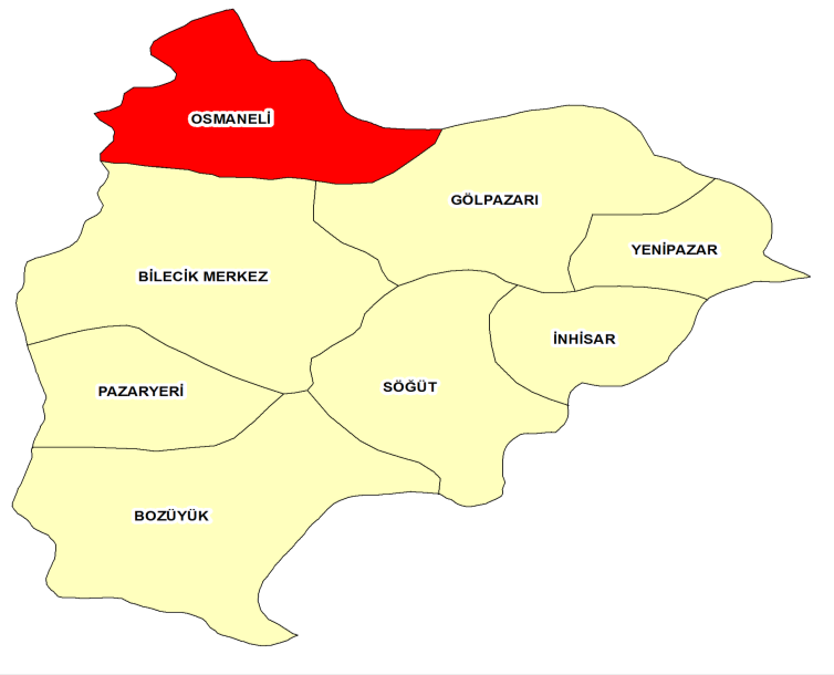 1. Genel Görünüm 1.1. Coğrafya ve İklim Osmaneli İlçesi Sakarya, Göksu, Göynük Vadileri nin genişlediği alanlarda; kuzeybatıda Kocakuyu Ovası ve Oğulpaşa Yaylası nda; batıda ve güneybatıda Güvence ve