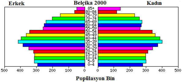 Gelişmiş ülkelerin nüfus piramidi çan eğrisine benzer. Grafik 3.