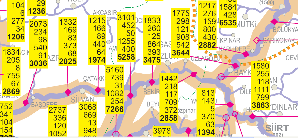 Kozluk Bitlis karayolunun trafik hacmi baz alınmıģtır. Proje alanının gösterildiği trafik hacim haritası ġekil 31 de verilmiģtir.