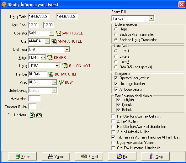 2.1.1. Dönüş Enformasyon Listesi Çıktısı Alma Listeyi alabilmek için Dönüş Enformasyon Listesi ekranının sol bölümünde kriterlerden listesini alınmak istenenler seçilir.