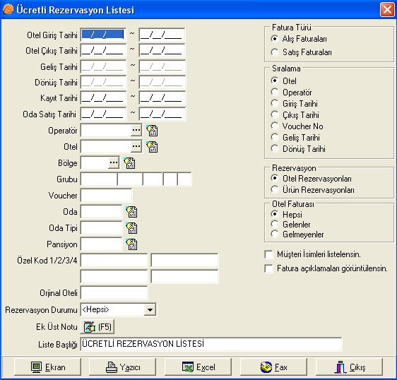 2.2.2. Ücretli Rezervasyon Listesi Çıktısı Alma Burada rezervasyon kaydı olarak girilen tüm voucher lar listelenir. Hesaplanan rezervasyonlar fiyatları ile birlikte gözükür.