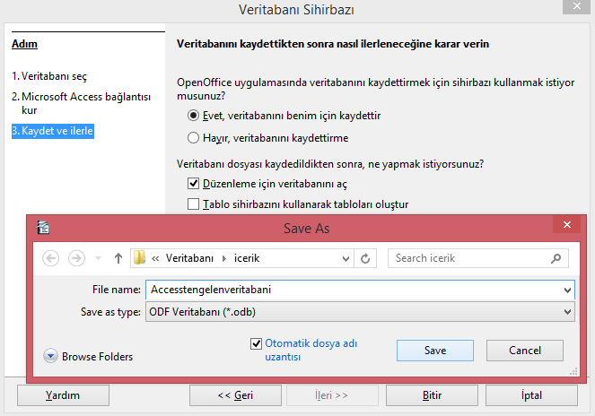 Access dosyasını seçiyoruz.