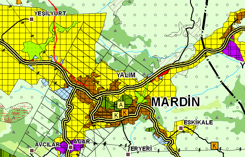 Şekil 146: ÇDP Mardin Merkez İlçesi Kentsel Gelişme Alanları Haritası Kaynak: ÇŞB-MBSŞH Çevre Düzeni Planı 2013 Açıklama Raporu Kızıltepe Artuklular döneminde çarşı, hamam, cami ve medreseleri ile