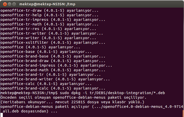 sudo dpkg -i tr/debs/*.deb ile ilk paketlarin kurulumunu sağlıyoruz.