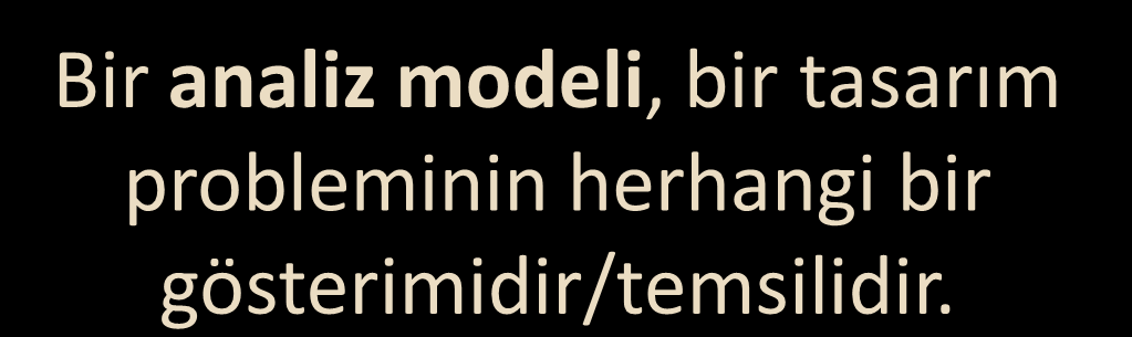 Analiz Modelleri 8 Bir analiz modeli, bir tasarım probleminin herhangi bir