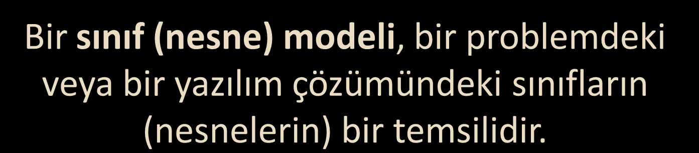 Sınıf ve Nesne Modelleri 9 Bir sınıf (nesne) modeli, bir problemdeki veya bir yazılım çözümündeki sınıfların (nesnelerin) bir temsilidir.