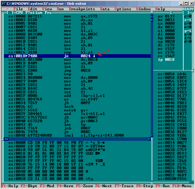 Şekil 6 - Z=1 olduğunda 0024h offset adresine dallanılacak.