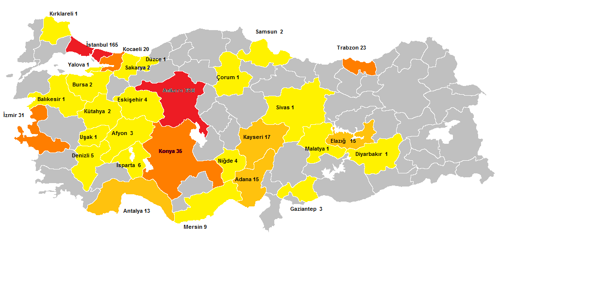 2. Coğrafi Dağılıma İlişkin Tespitler Destek alanların Ankara da gözle görülür bir şekilde yoğunlaştığı tespit edilmiştir.