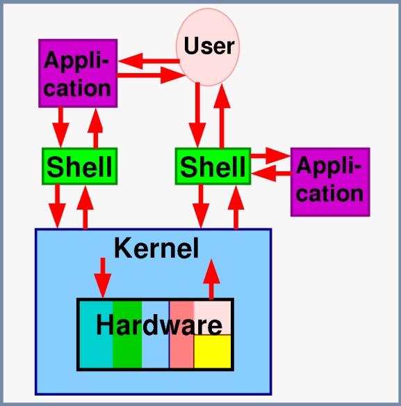 Linux'un türetildiği UNIX sistemlerinde komutları yorumlamak ve yönetmek için kullanılan programa kabuk denir.