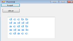 Text = "" : dz = 0 : tr = 0 y = y + 1 For i = 1 To 5 For j = 1 To 5 mat(i, j) = LineInput(1) ListBox1.Items.Add(mat(i, j)) '1.