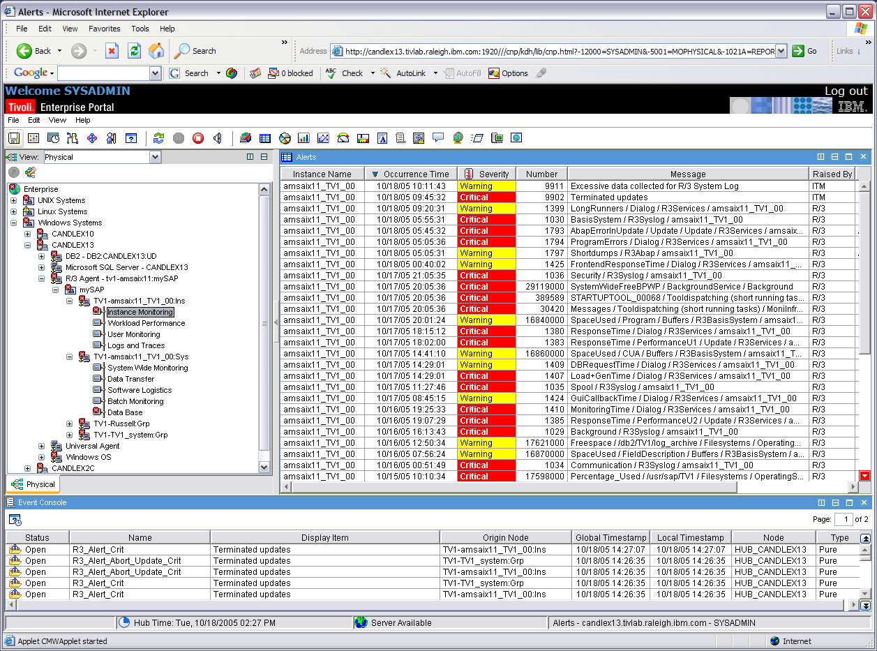 CCMS Alarmları SAP Instance larına göre alarm grupları mysap alarm verisinin