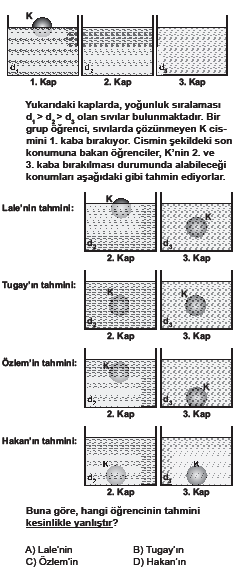 12. Bir cismin ağırlığını; A dinamometresi havasız ortamda, B dinamometresi hava ortamında, C dinamometresi ise