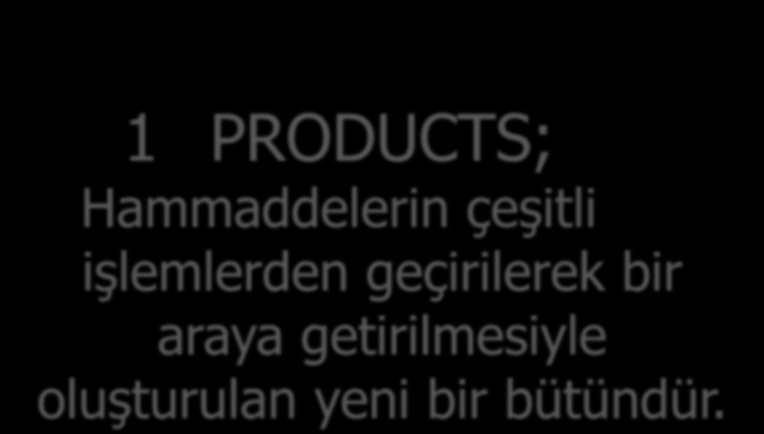 1 PRODUCTS; Hammaddelerin çeşitli işlemlerden