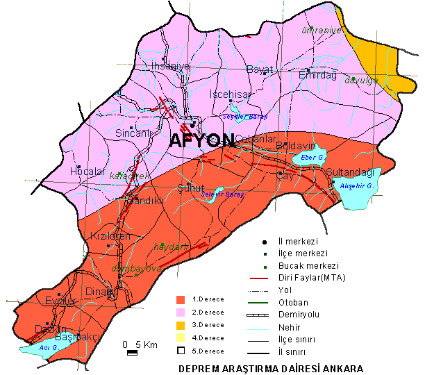 II.3. Depremsellik : Deprem: Afyonkarahisar ili I.ve II. Sınıf deprem kuģağındadır. Ġnceleme alanı 2. derece deprem kuģağındadır. Bu nedenle uygulanacak projelerde buna dikkat edilecektir.