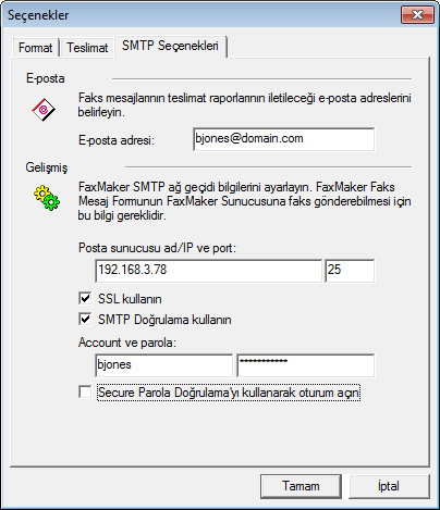 Ekran Görüntüsü 14: E-posta adresini GFI FaxMaker Faks İletisi Formu seçeneklerinde düzenleme 2.