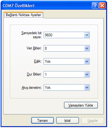 Ekranda Bağlan iletişim penceresi görülecek ve bağlantı için kullanılacak olan seri iletişim COM port u sorulacaktır.