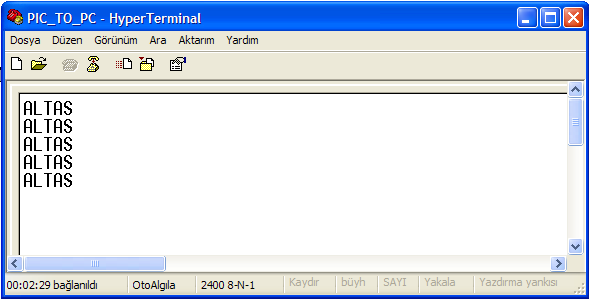 52 PIC PROG DEKA V5 Kullanma Kılavuzu Şekil-66 : Hyper terminal seri iletişim verilerini görme ve düzenleme ekranı.