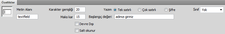 Şekil 3.2: Girdi etiketi erişilebilirlik nitelikleri penceresi Buradaki ID kısmı ile daha sonra program kodlarında kullanılabilecek bir kimlik belirlenir.etiket kısmında bir etiket ismi belirlenir.