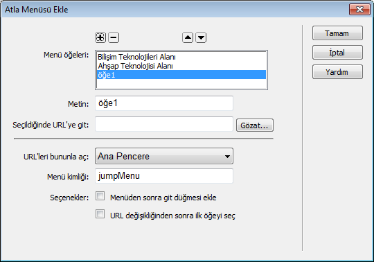 Şekil 3.6:Onay kutusu grubu oluşturma penceresi Oluşturmuş olduğunuz Onay kutusu grubunun tarayıcıdaki görüntüsü aşağıdaki gibi olacaktır.