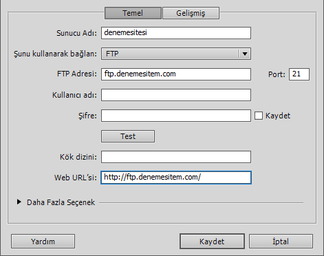 4.2.1. Yayınlama Seçenekleri Sitenizi yayınlamak için Şekil4.1 deki site yönet penceresinden Düzenle düğmesine tıklanır. Açılan penceredeki Sunucular kısmından işaretine tıklanır. Şekil4.3 deki pencereden sunucu ayarları yapılır.