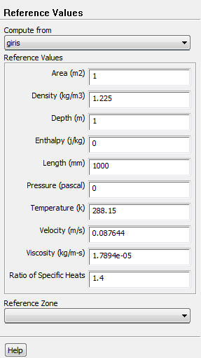 Solution Setup da Reference Values sekmesi tıklanır ve Compute From dan giris seçilir.