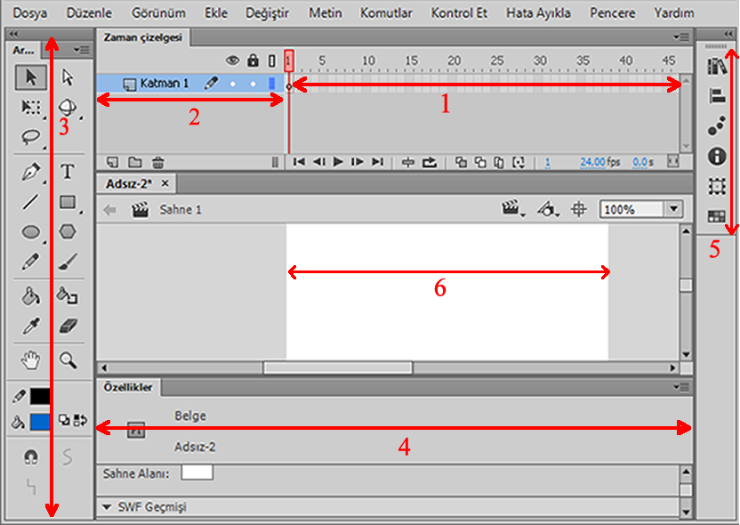 Şekil 1.19. Boş Çalışma Sayfasıyla Ekrana Gelen Flash CSS Editörünün Görüntüsü Kullanıcı panelleri hatalı bir şekilde taşır yada çalışma ortamından kaldırılırsa Şekil 1.